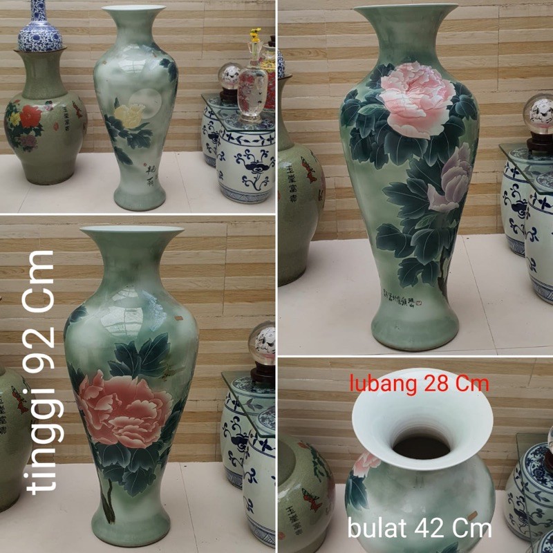 GUCI ANTIK GUCI KERAMIK IMPORT MOTIF BUNGA PINK HIJAU