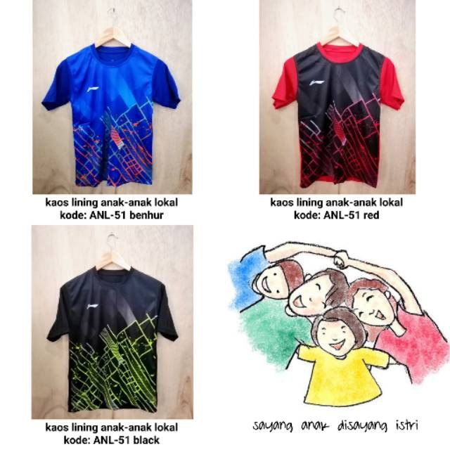 Ori  Baju badminton lining anak ANL-51 kaos badminton anak anak lining lokal