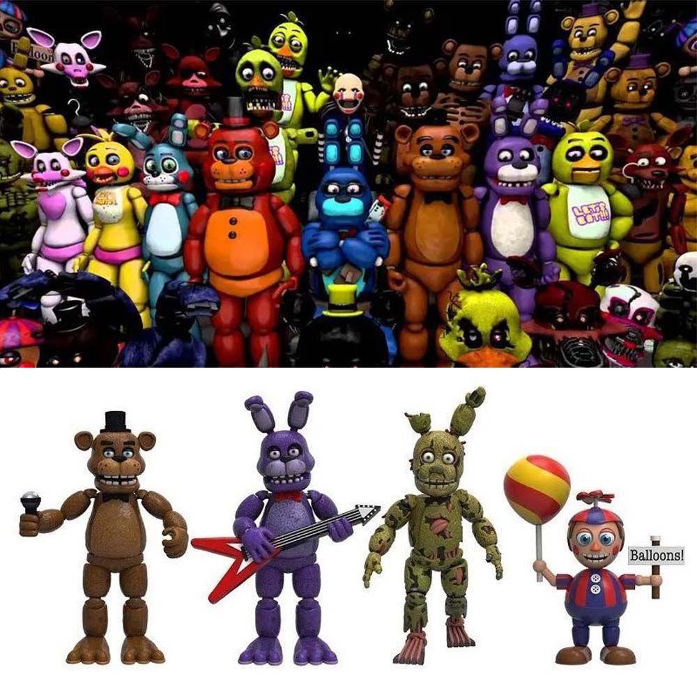 LANFY Lima Malam Di Malam Freddy's FNAF Nightmare 4pcs /set Dekorasi Mobil Figure Mainan Chica Pelaksanaan Keamanan Model Kolekte