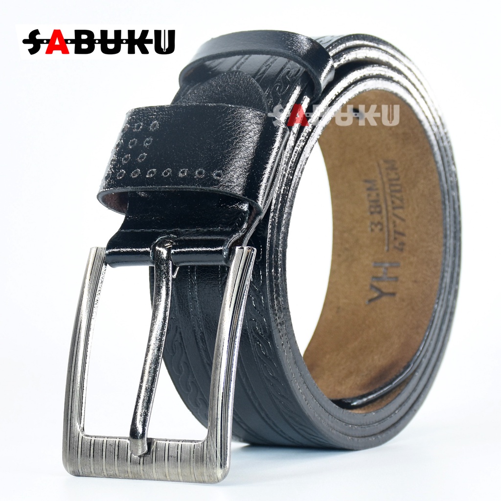 Ikat Pinggang Pria Kulit Imitasi Model Tusuk Jarum Gesper Pria Men Belt - 154