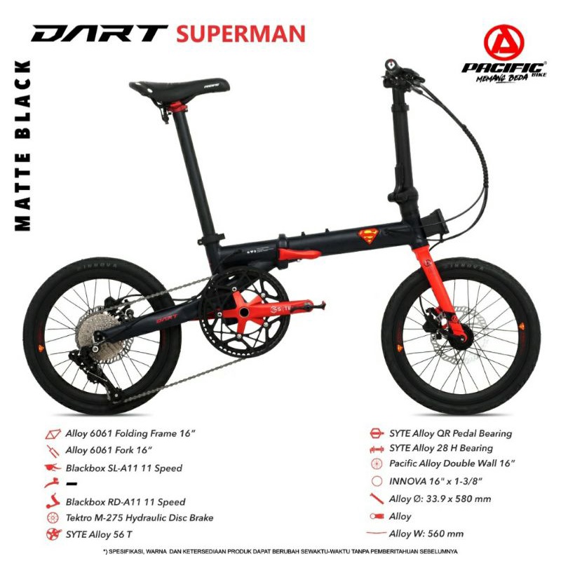 Sepeda Lipat 16 inch Pacific Dart Superman 11 Speed Frame Alloy Hidrolik Double Disc