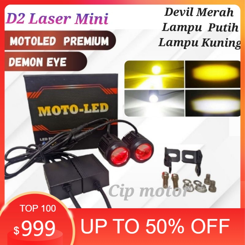 Lampu Tembak Laser D2 Laser Hi low putih kuning mini driving Moto Led Vinyx BullAes CR7 2pc