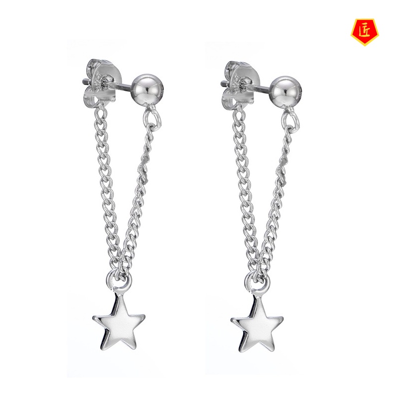 [Ready Stock]Simple Elegant Women's Five-Pointed Star Long Earrings