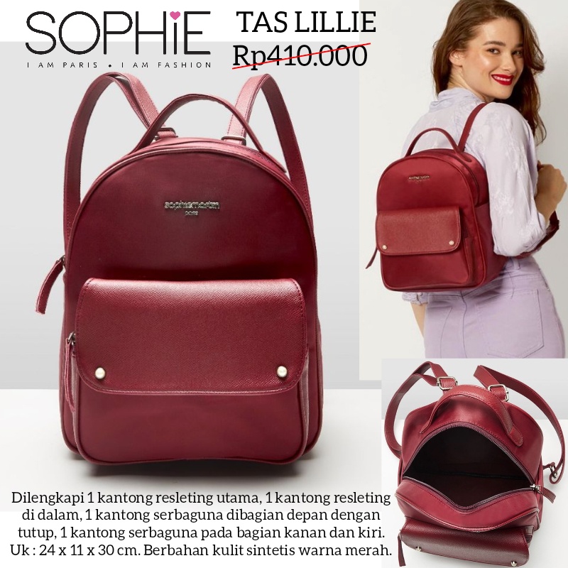 TAS LILLIE SOPHIE MARTIN PARIS PROMO TAS RANSEL WANITA BACKPACK MERAH