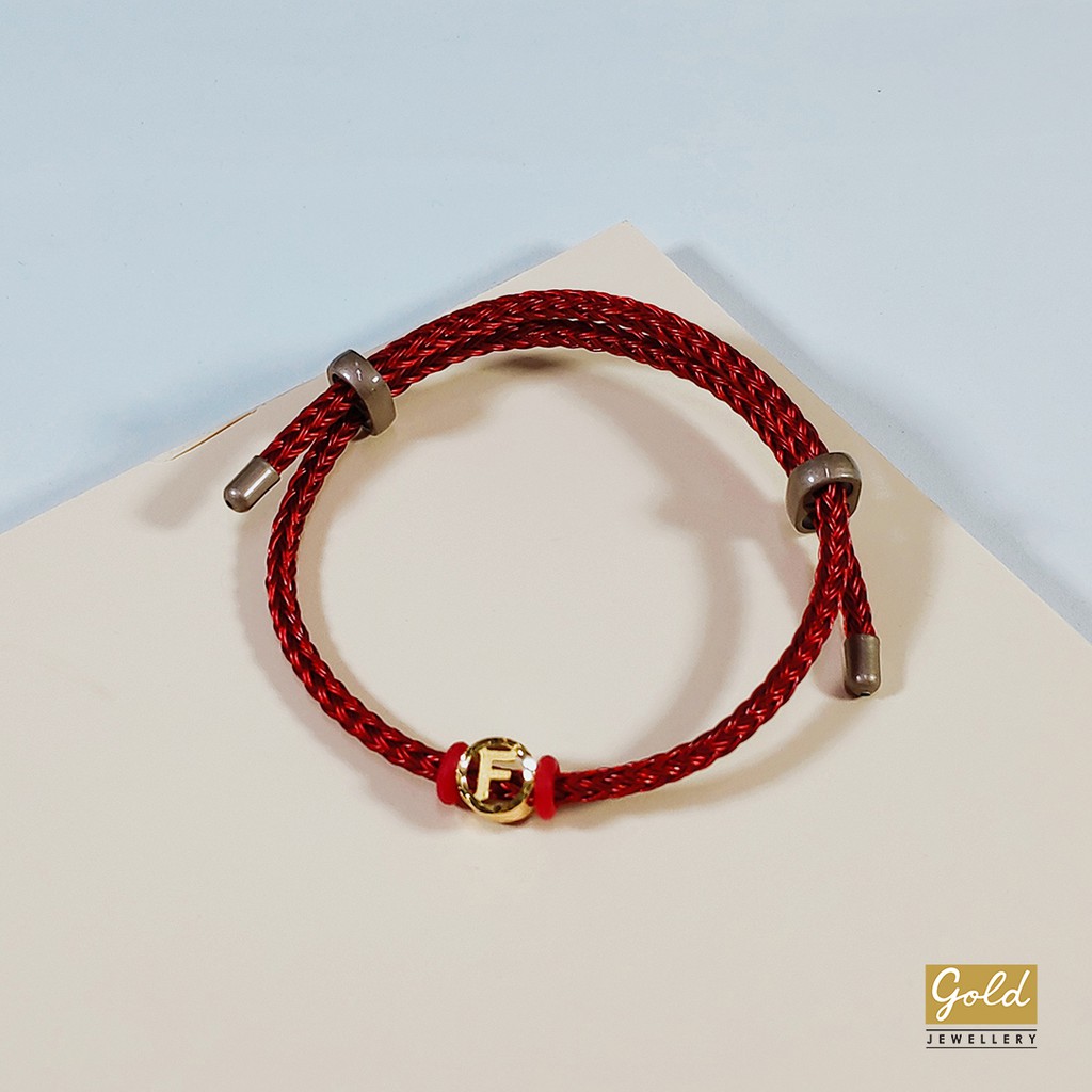Gelang tali emas kuning 700 16k charm inisial alphabet huruf F blt