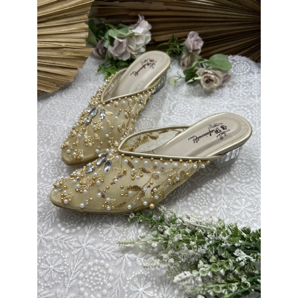 sepatu Marisa gold 3cm kaca