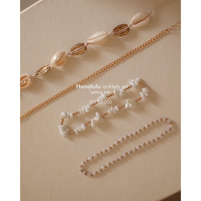 Ark.co - Honolulu set bracelet &amp; anklet gelang tangan kaki tumpuk beads shell kerang