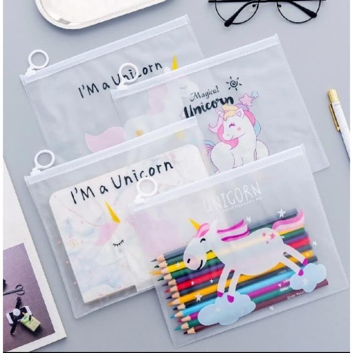 

Tempat pensil transparan motif kartun unicorn model korea murah