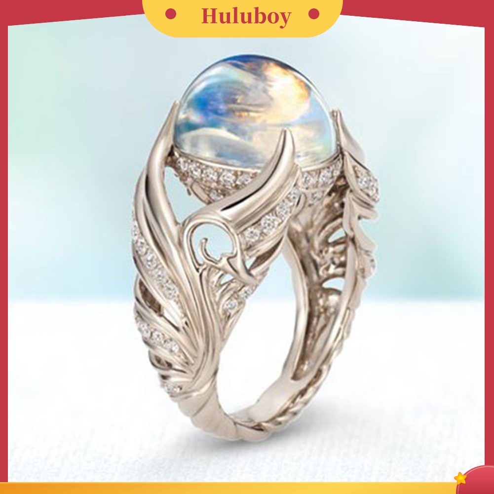 Hu Hu Hu Hu Hu Alat Bantu Pasang Kacamata♡ Cincin Wanita Desain Sayap Hias Moonstoneberlian Imitasi Untuk Pernikahanhadiah