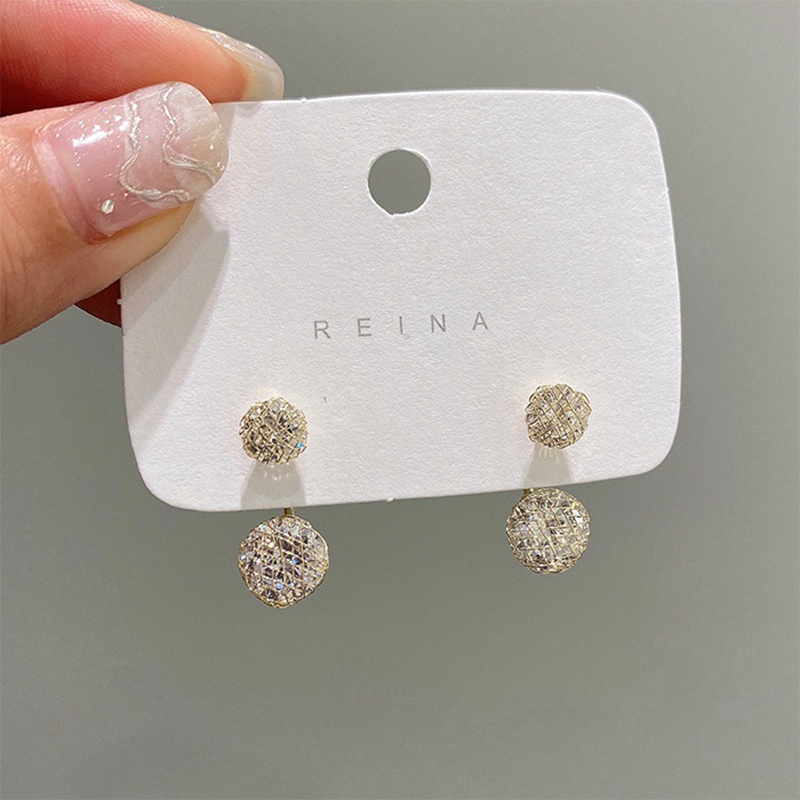 Fancyqube Anting Tusuk Gantung Desain Bola Hollow Hias Berlian Zircon Gaya Simple Untuk Wanita