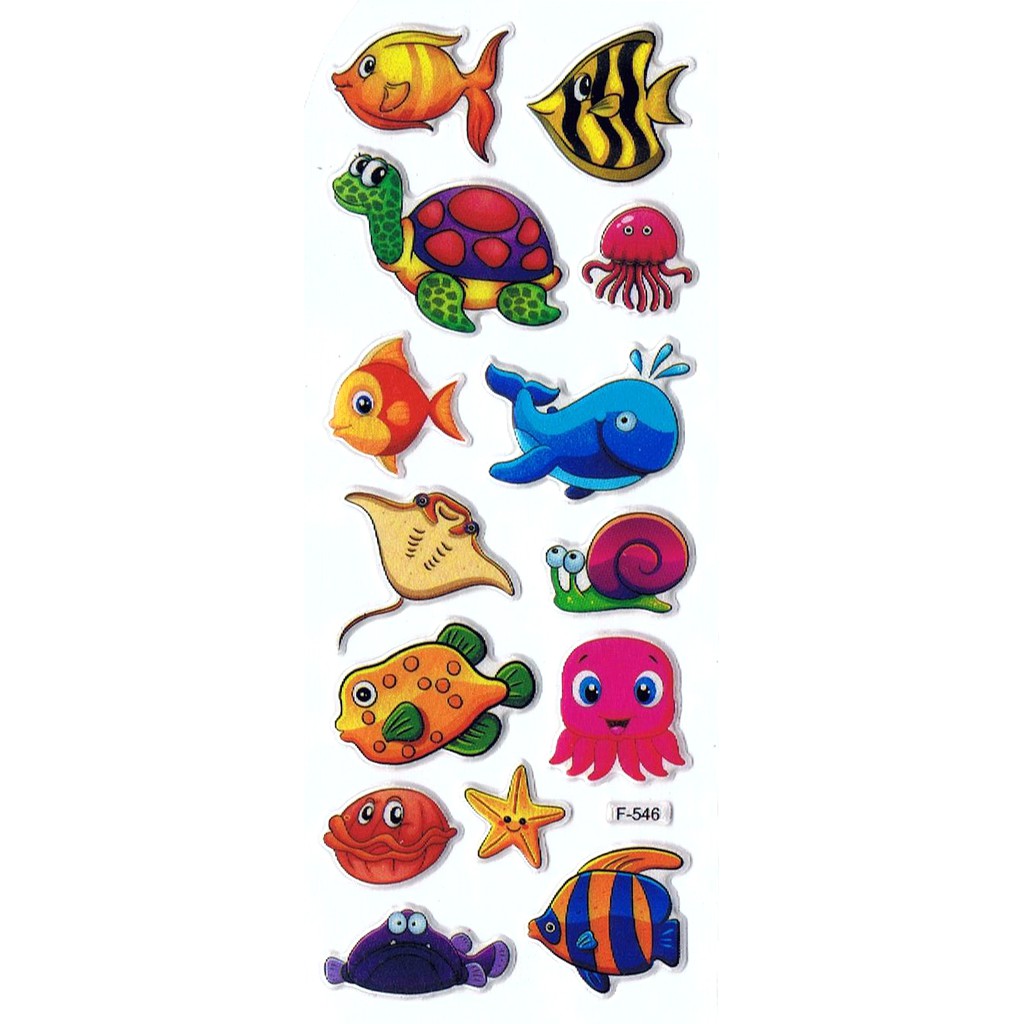 Sk515 Stiker Sticker Timbul Set Strip Aneka Gambar Kartun Ikan