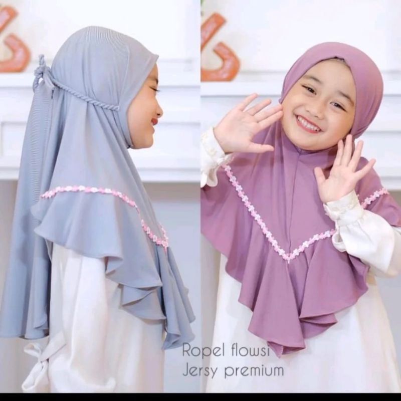 jilbab anak raisa / hijab instan tali ropel jersey premium 4-8thn