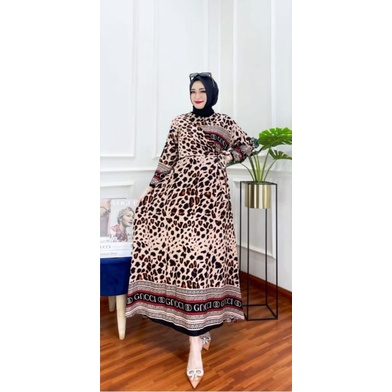 gamis long motif macan