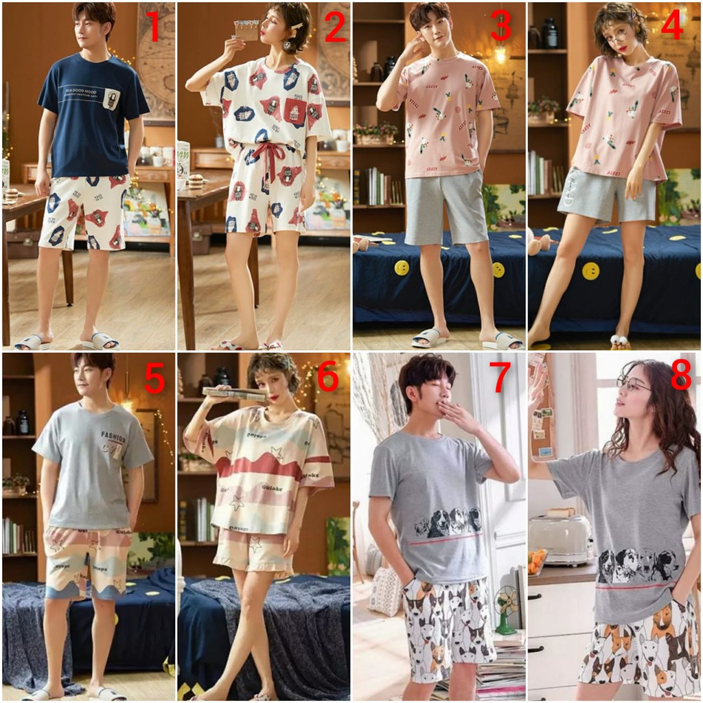 BAJU TIDUR PIYAMA WANITA IBU IBU CEWEK KAOS KATUN ADEM TEBEL IMPORT BERKUALITAS LENGAN PENDEK SETELAN CELANA PANJANG 7/8 SELUTUT MOTIF TERBARU WARNA CERAH FASHIONABLE SIZE M-XXXL FIT TO 80KG