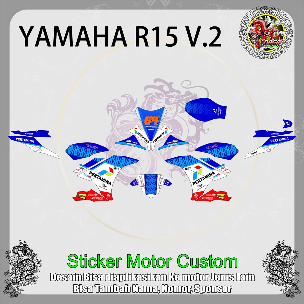 DECAL STICKER FULL BODY YAMAHA R15 V.2 MANDALIKA RACING