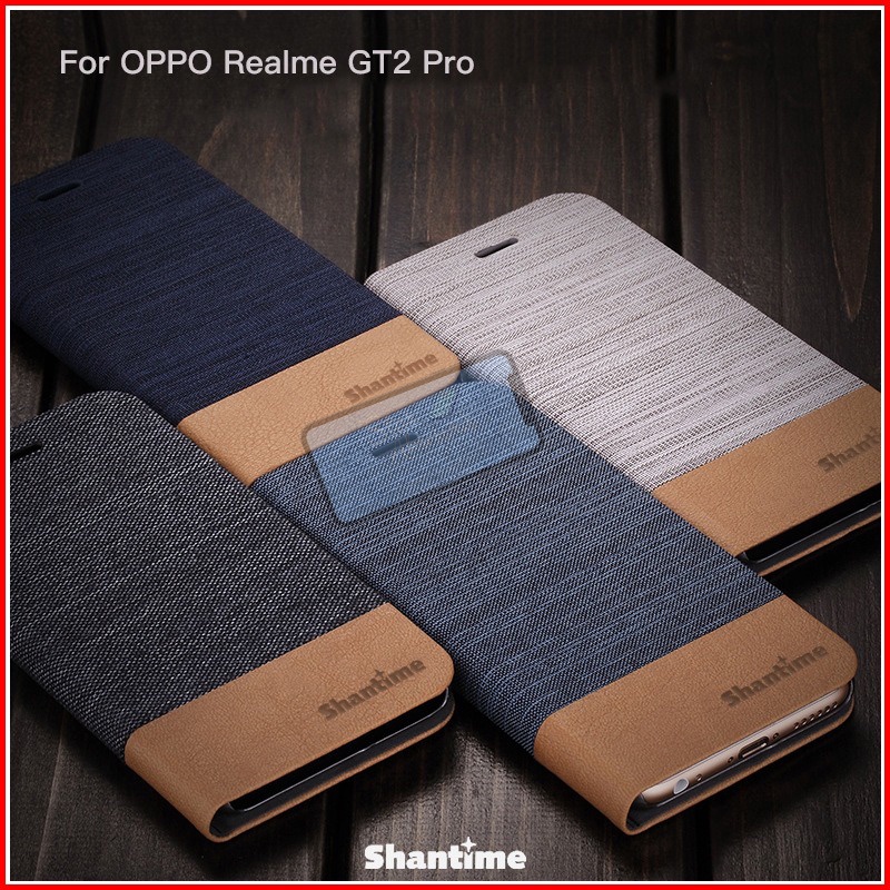 Realme GT 2 Pro Flip Case Luxury Canvas Leather Soft TPU Case GT 2 Pro