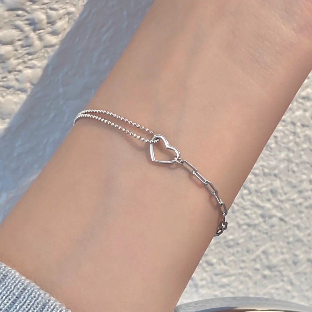 Gelang Rantai Liontin Hati Lapis Ganda Bahan Titanium Steel S925 Untuk Perhiasan Wanita