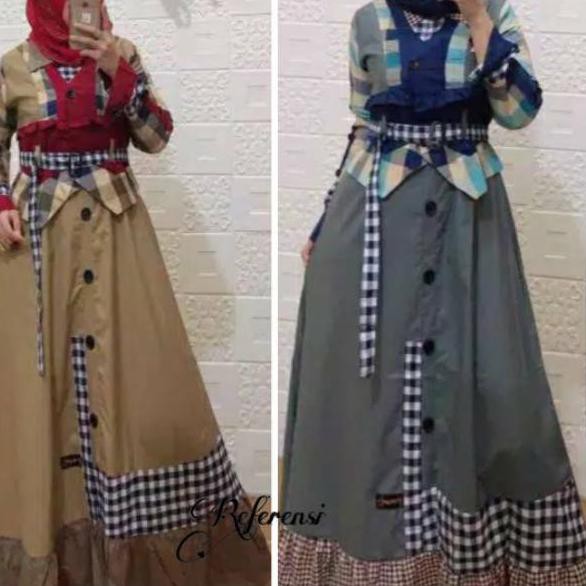 gamis toyobo tuneeca  kotak kotak/gamis terbaru/gamis terlaris/gamis elfath J8G6