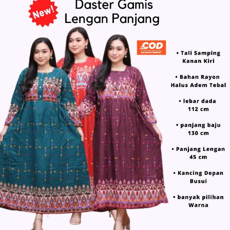 Daster Gamis Lengan Panjang Busui Kancing Depan Semata Kaki Rayon Premium Kekinian Muslimah Bali Bum