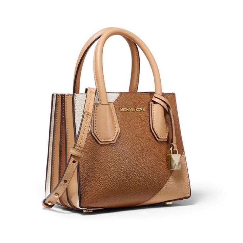 Michael Kors MK Mercer Tri-Color Pebbled Leather Accordion Crossbody Bag