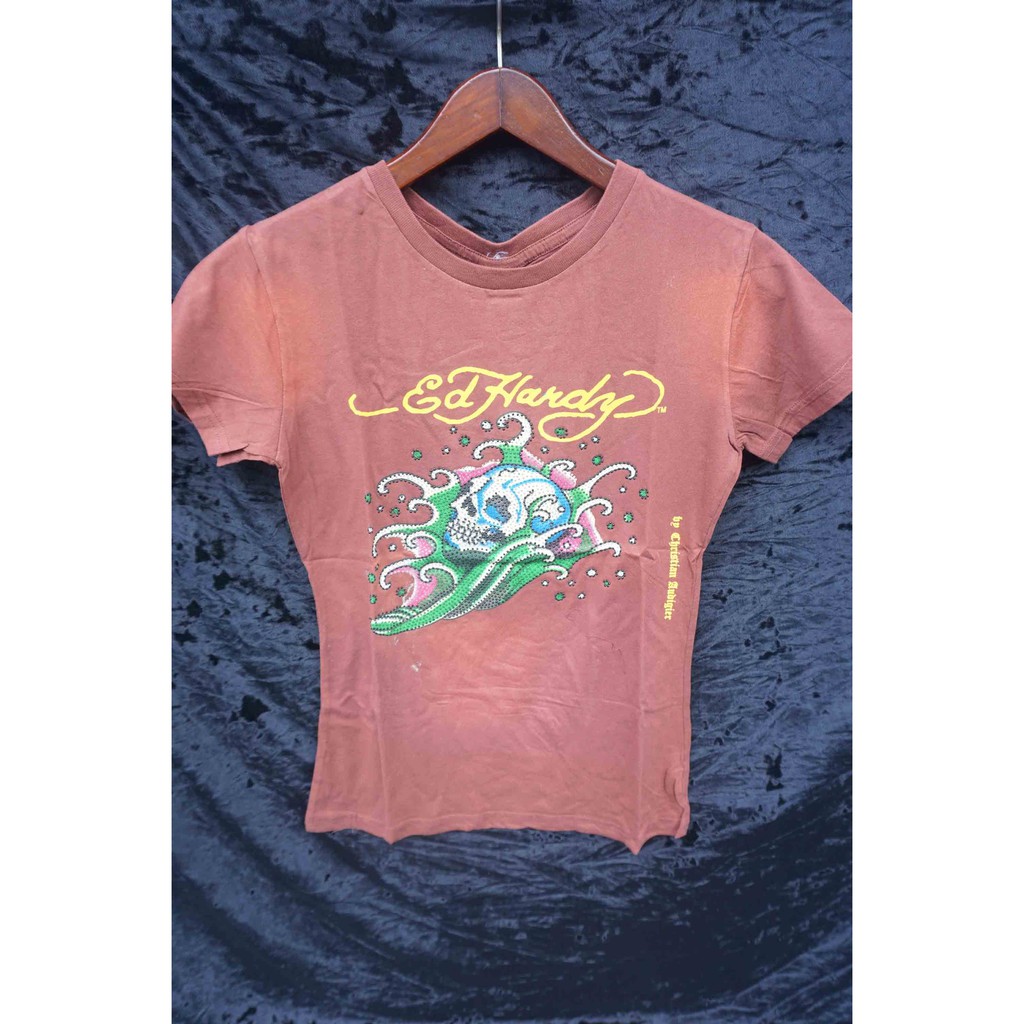 Kaos Pendek Wanita Brown Ed-hardy Size S