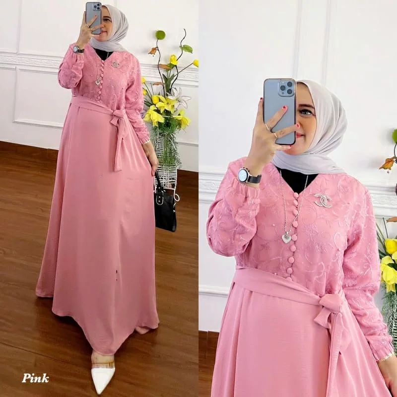 FLORA DRESS BL CRINKLE MIX BRUKAT LD 110 CM PB 140 CM KANCING HIDUP / BUSUI BAJU GAMIS LEBARAN TERBARU 2023 KEKINIAN DRESS WANITA KOREAN STYLE MAXI DRESS LEBARAN SIMPLE DAN MURAH