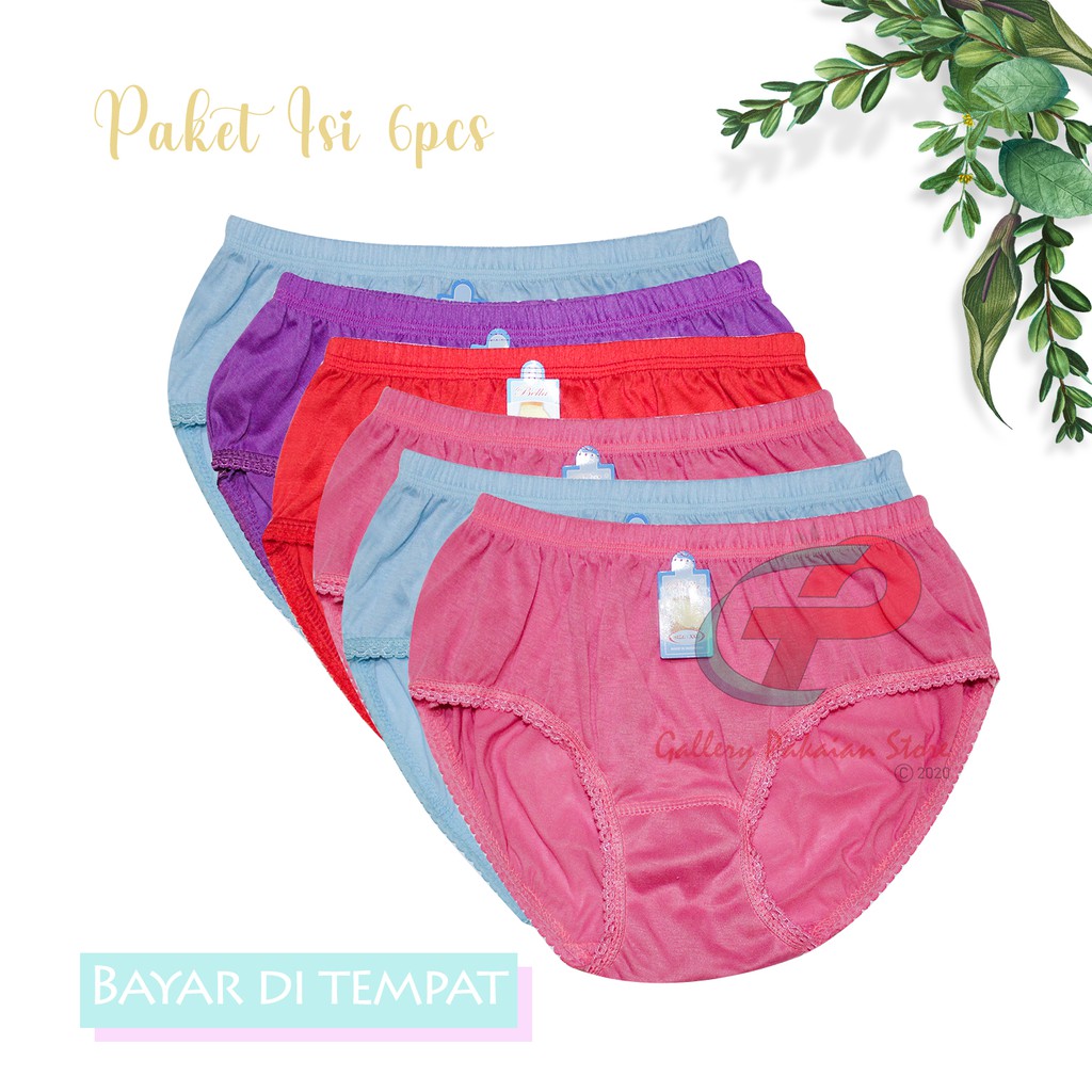 SETENGAH LUSIN 6 PCS CELANA DALAM WANITA MURAH  undies merk bela warna kalem ukuran jumbo XXL