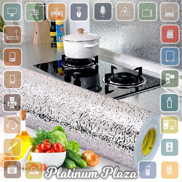 AWOO Wallpaper Aluminium Foil Anti Minyak Waterproof Sticker 100x60cm Model Cubic - `29H00J-- Silver