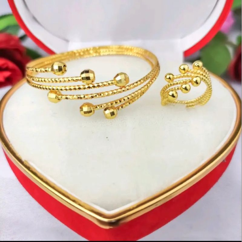 Gelang keroncong biji lada set cincin 24k titanium terlaris