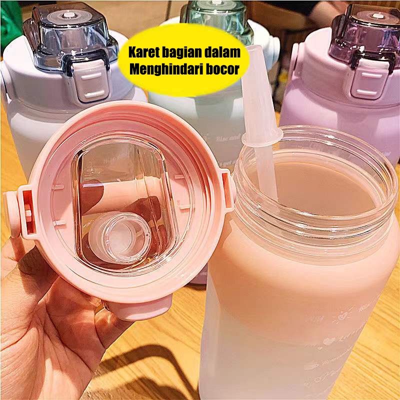 Botol Minum Viral 2 Liter Botol Minum Motivasi Penanda Waktu Botol Minum Gradiasi Warna Pastel Free Stiker 2D GOSHOP88