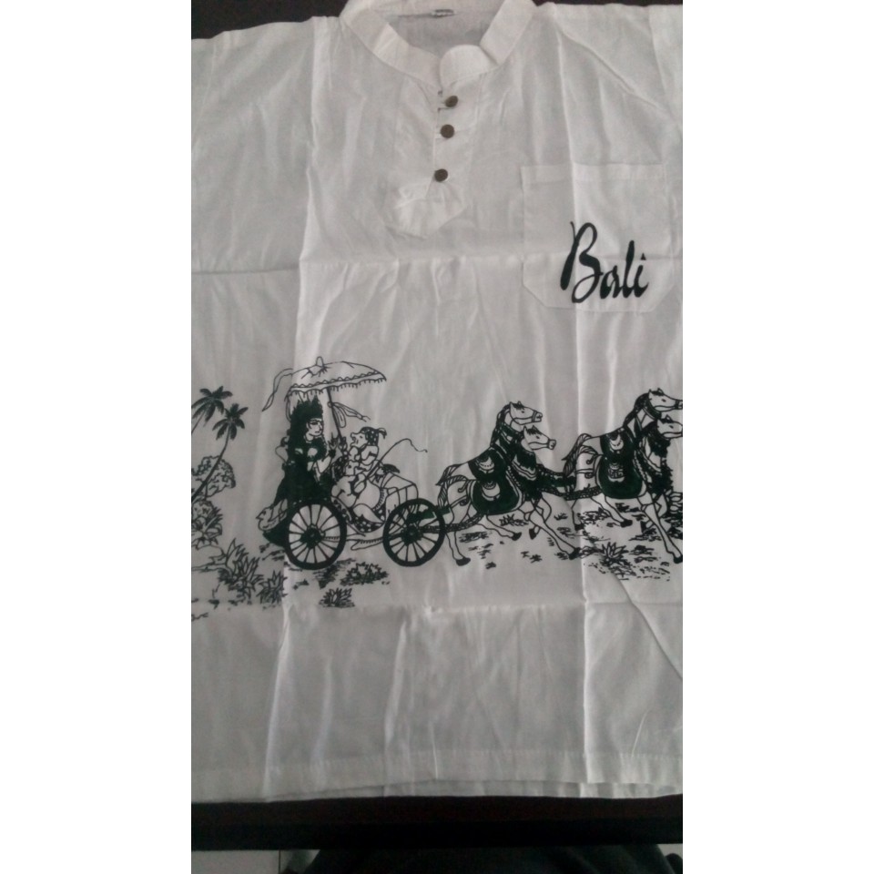 kemeja putih khas bali oleh oleh souvenir bali motif kereta