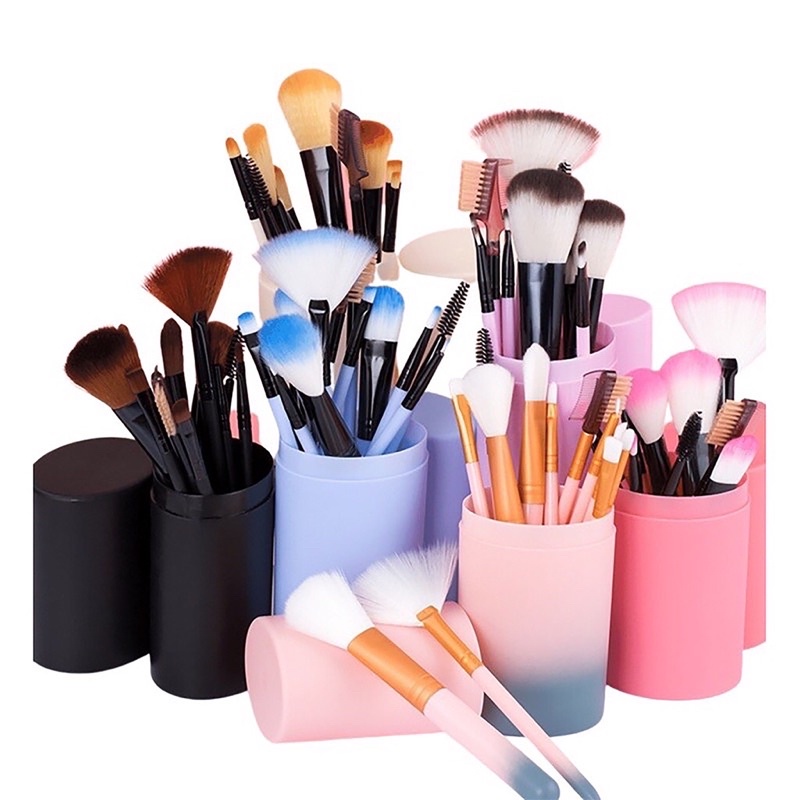 Kuas Make Up Tabung/Love 12pcs Make Up Brush 12 Set In 1 Tube Import Murah