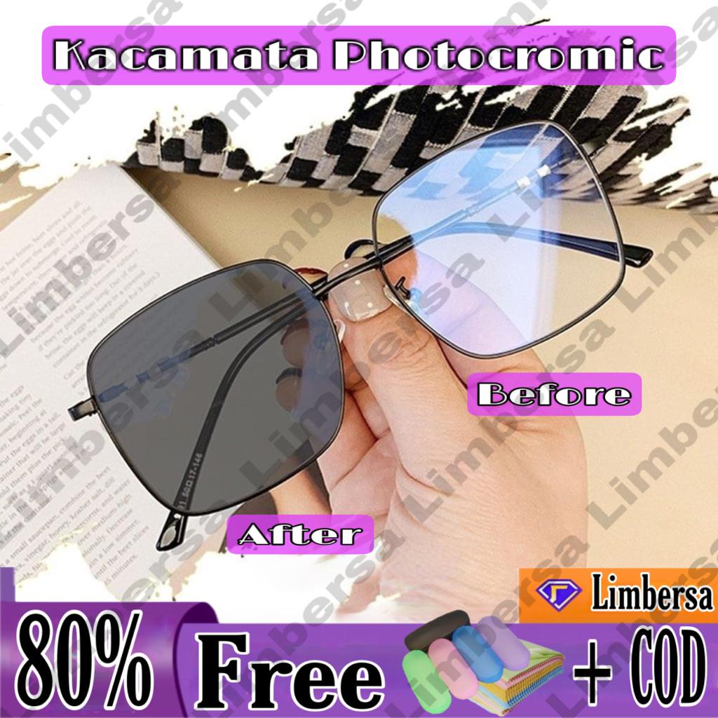 [TERBARU] Kacamata Photocromic Wanita Pria 9691 Free Boc+Lap Kotak Frame Optik Resep Minus Vintage Unisex Fashion