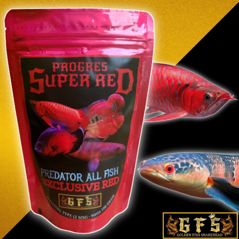 Pelet ikan predator PROGRES SUPER RED/kemasan 100 gram