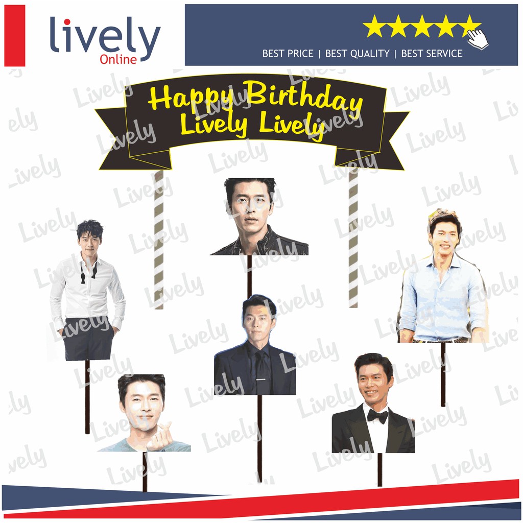 CAKE TOPPER KARAKTER CUSTOM NAMA HBD happy birthday HYUN BIN set