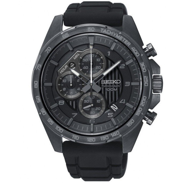 Seiko Chronograph SSB327P1 Black Dial Black Rubber Strap - Jam Tangan Pria