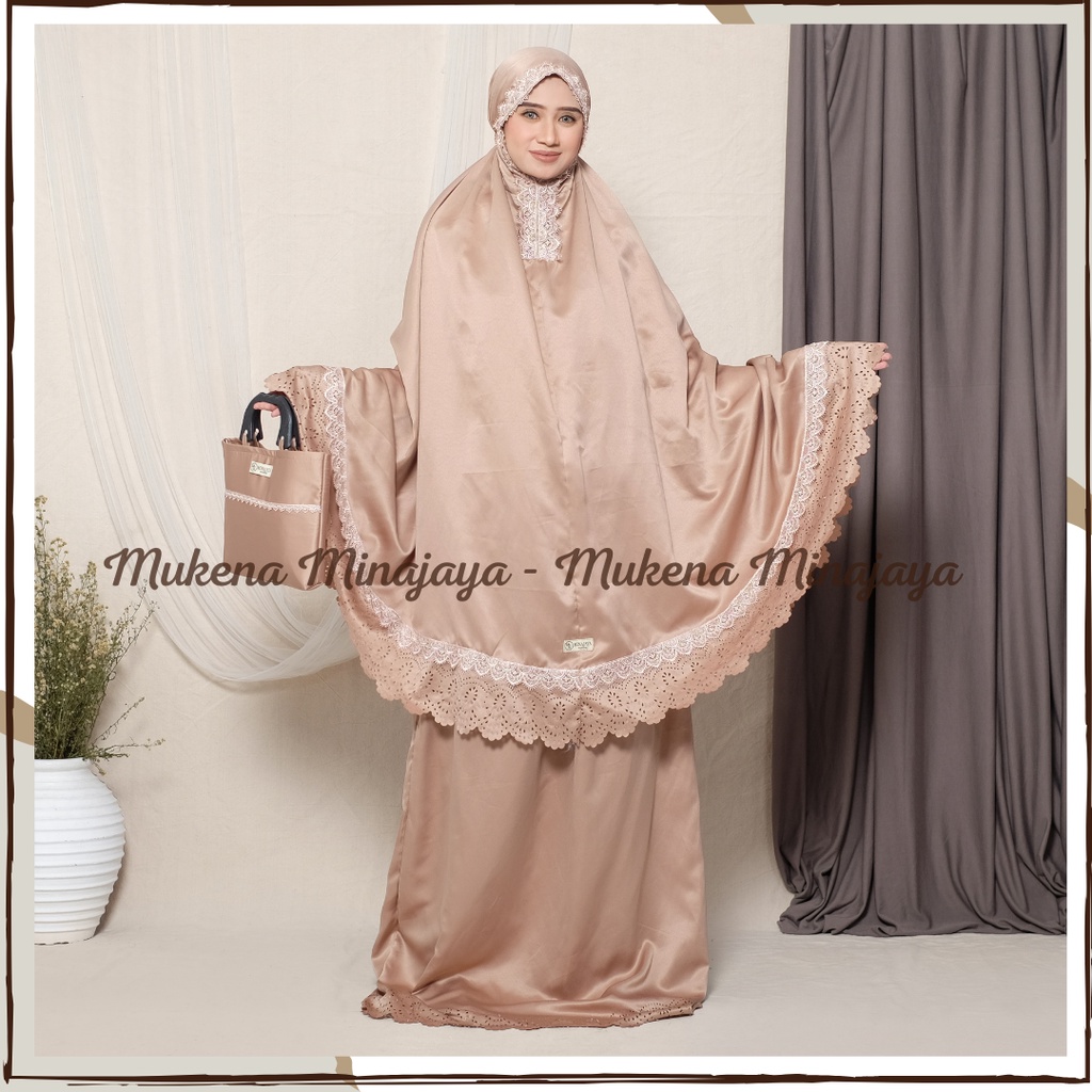 Mukena Dewasa Renda Mewah Motif Lasercut Jumbo Daily Traveling Sutra Velvet Premium Fashion Mukenah Dewasa Muslim Minajaya Terbaru