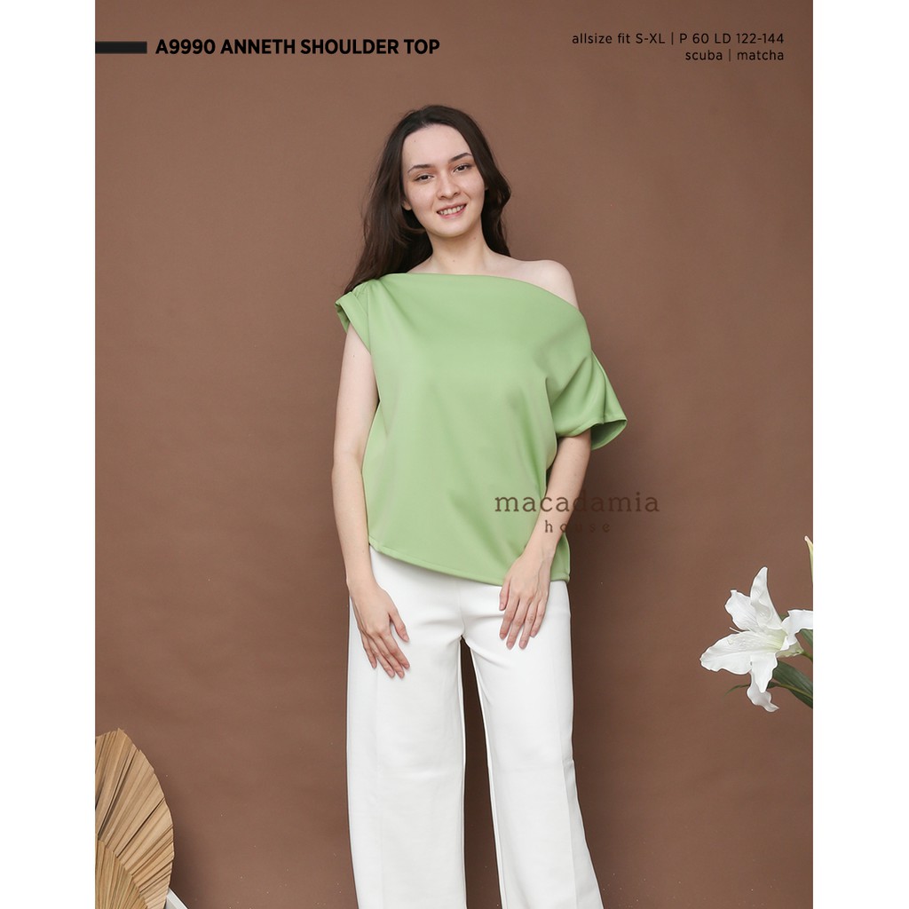 A9990 ANNETH SHOULDER TOP SCUBA - MACADAMIA HOUSE FASHION WANITA - TOP BLOUSE - CASUAL SANTAI FORMAL-5