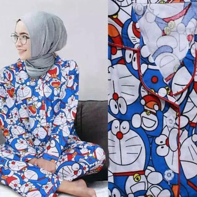 ABD alvin.store BAJU TIDUR PIYAMA / PAJAMAS DEWASA PP DORAEMON TUMPUK - KATUN JPG/ FIT TO XL Bestsel