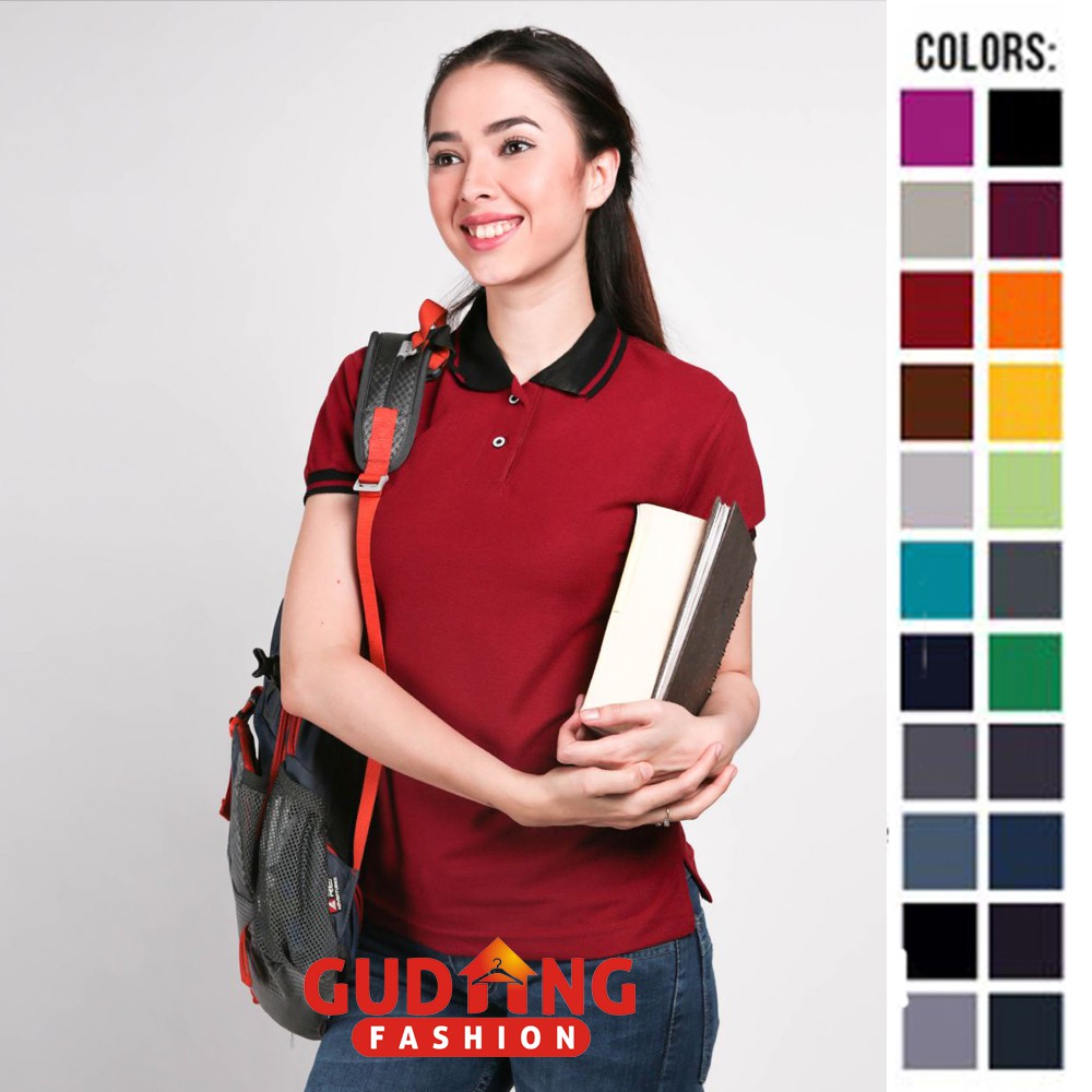 Kaos Kerah / Polo Shirt Wanita Lengan Pendek - Basic Kombinasi Banyak Pilihan Warna - PLSW (COMB)