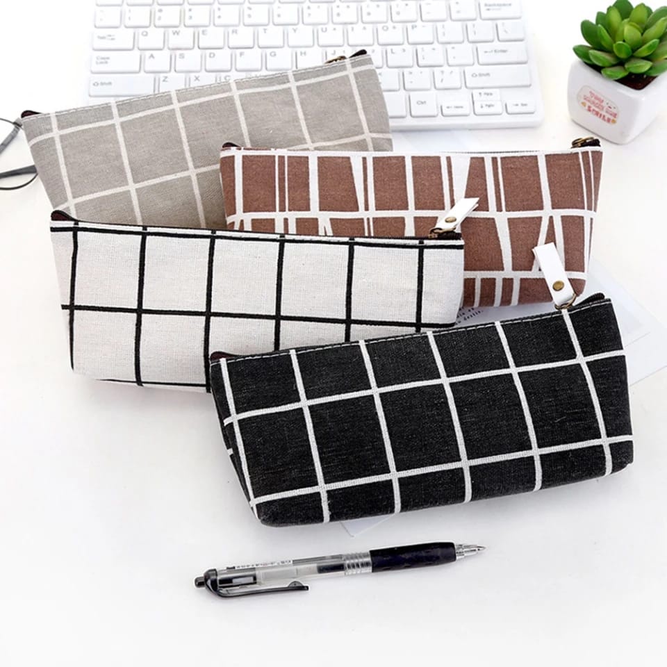 Tempat Pensil Sekolah Kanvas Stylish Simple Import Kotak Pensil Motif Aesthetic Resleting Bisa Untuk Alat Tulis Makeup