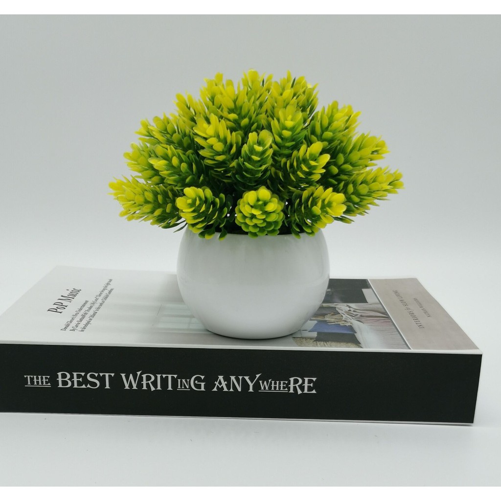 Tanaman Pot Mini Bonsai Cemara Dekoratif Bunga Plastik-Kuning