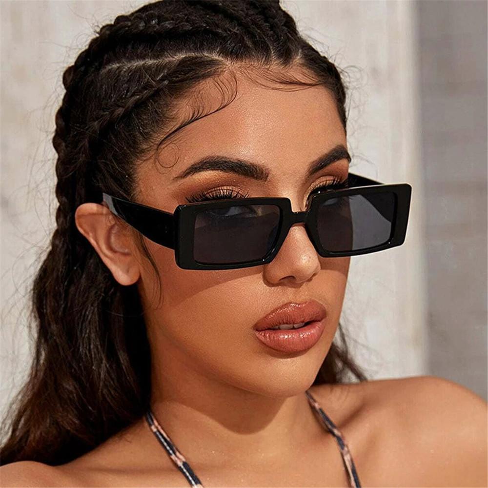 Nanas Kacamata Hitam Persegi Panjang Kecil Permen Warna UV400 Female Shades Rectangle Sun Glasses