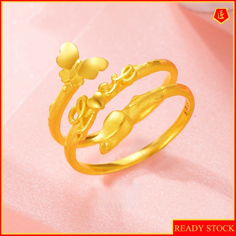 [Ready Stock]Double Circle Gold Butterfly Rose Ring Elegant Simple