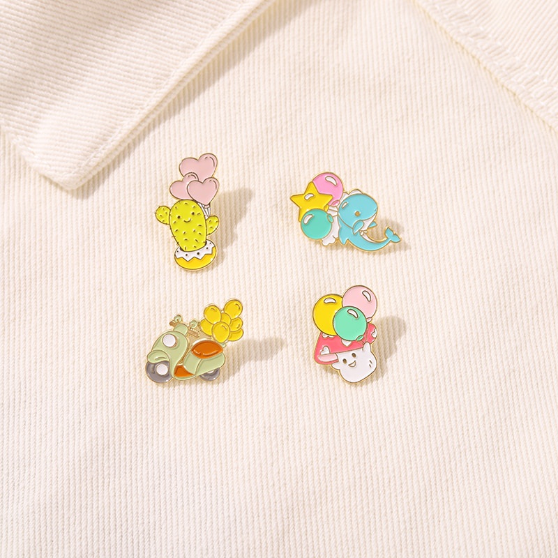 Cartoon Enamel Brooch Colorful Balloons Cactus Dolphin Mushroom Motorcyc Pin DIY Button Pin Denim Jacket Pin Badge Jewelry Gift