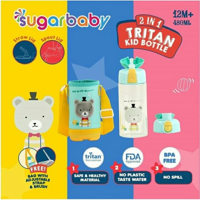 PALING LARIS - SUGAR BABY TRITAN KID BOTTLE 2IN1(480 ML,12 MO+) - GREEN