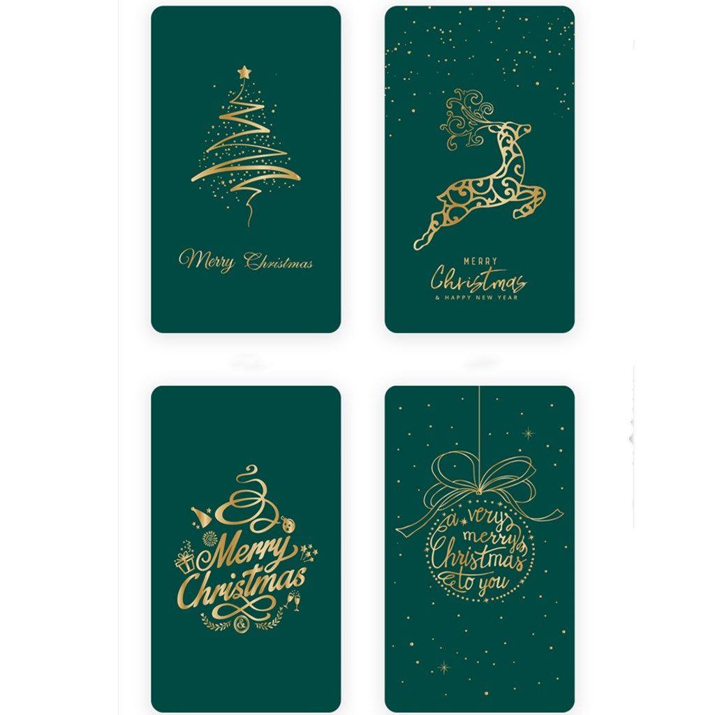 Solighter 4Pcs/Set Kartu Ucapan Natal Tahun Baru Bronzing Thanks Card Wishing Message Card