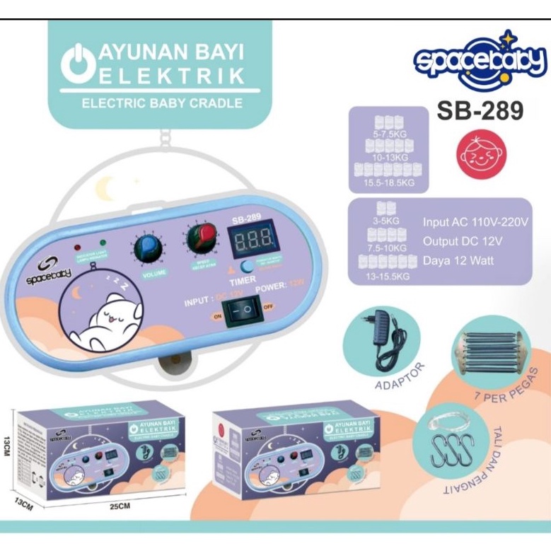 SPACE BABY MESIN AYUN BAYI ELEKTRIK SPACE BABY SB 289 ELECTRIC BABY CRADLE MESIN AYUNAN OTOMATIS TIMER SPACE BABY / KAIN AYUNAN ZIPPER XL / BESI SEGITIGA