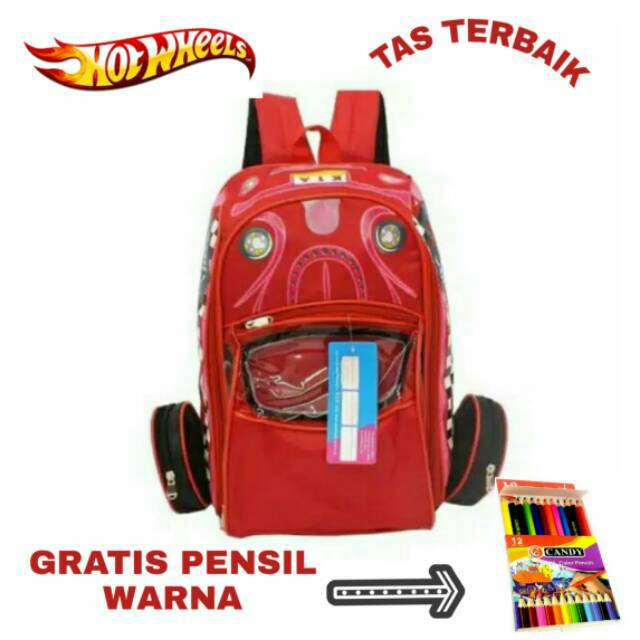Tas Ransel Anak Laki Laki Karakter - HOTWHELS - Bentuk Mobil, Tas Anak Sekolah
