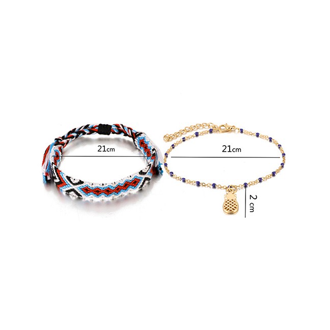 LRC Gelang Fashion Color Woven Wide-brimmed Pineapple Anklet Set Of 2 D29827